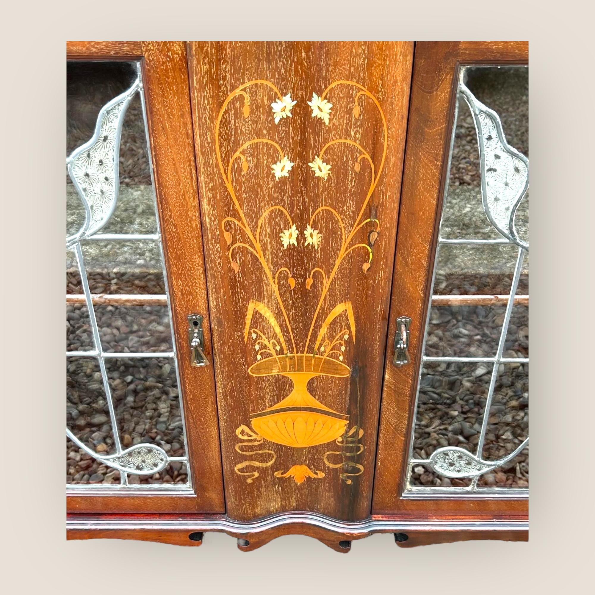 Copper Art Nouveau Mahogany Display Cabinet For Sale