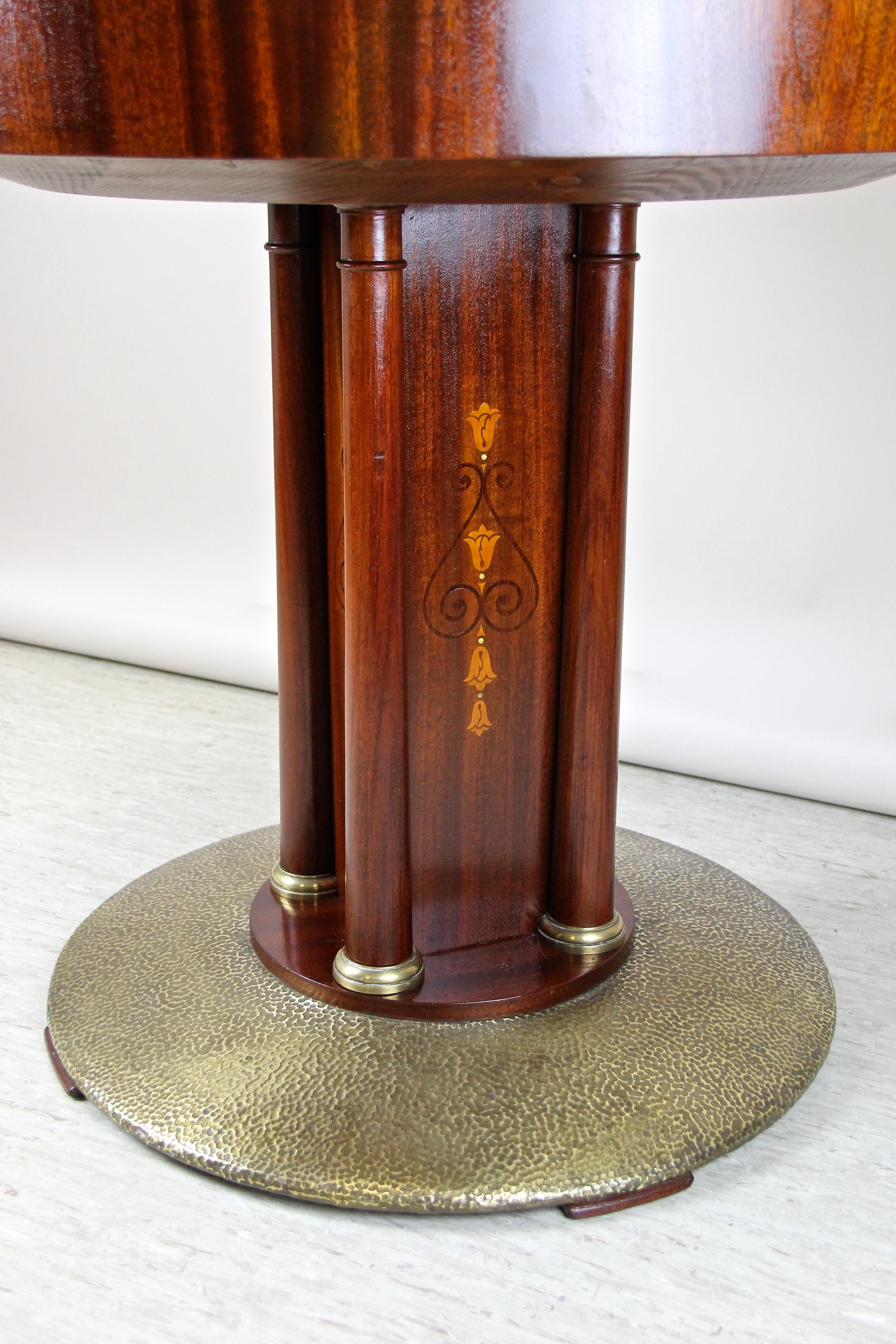 Art Nouveau Mahogany Gaming Table with Hammered Brass Base, Austria, circa 1910 4