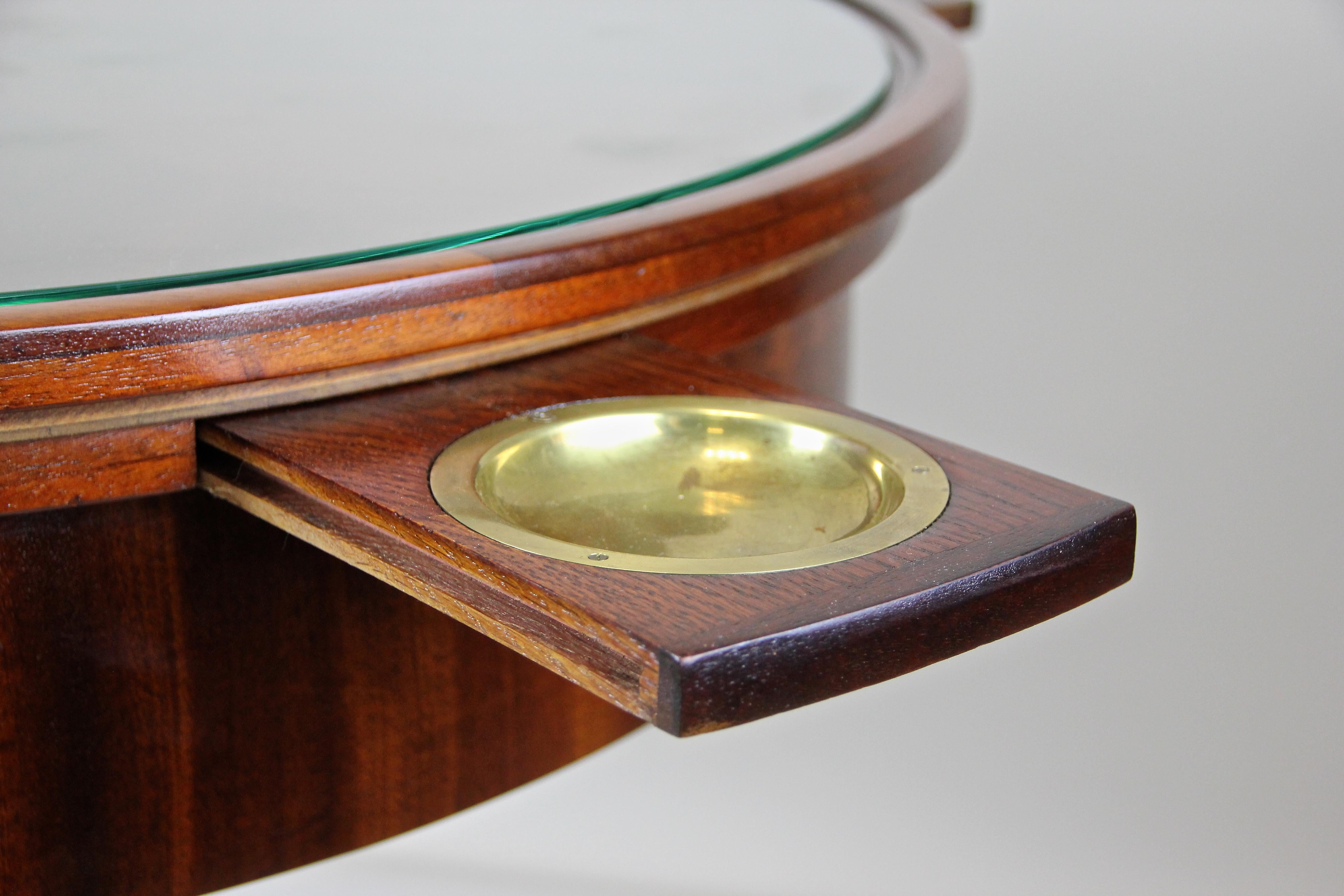 Appliqué Art Nouveau Mahogany Gaming Table with Hammered Brass Base, Austria, circa 1910