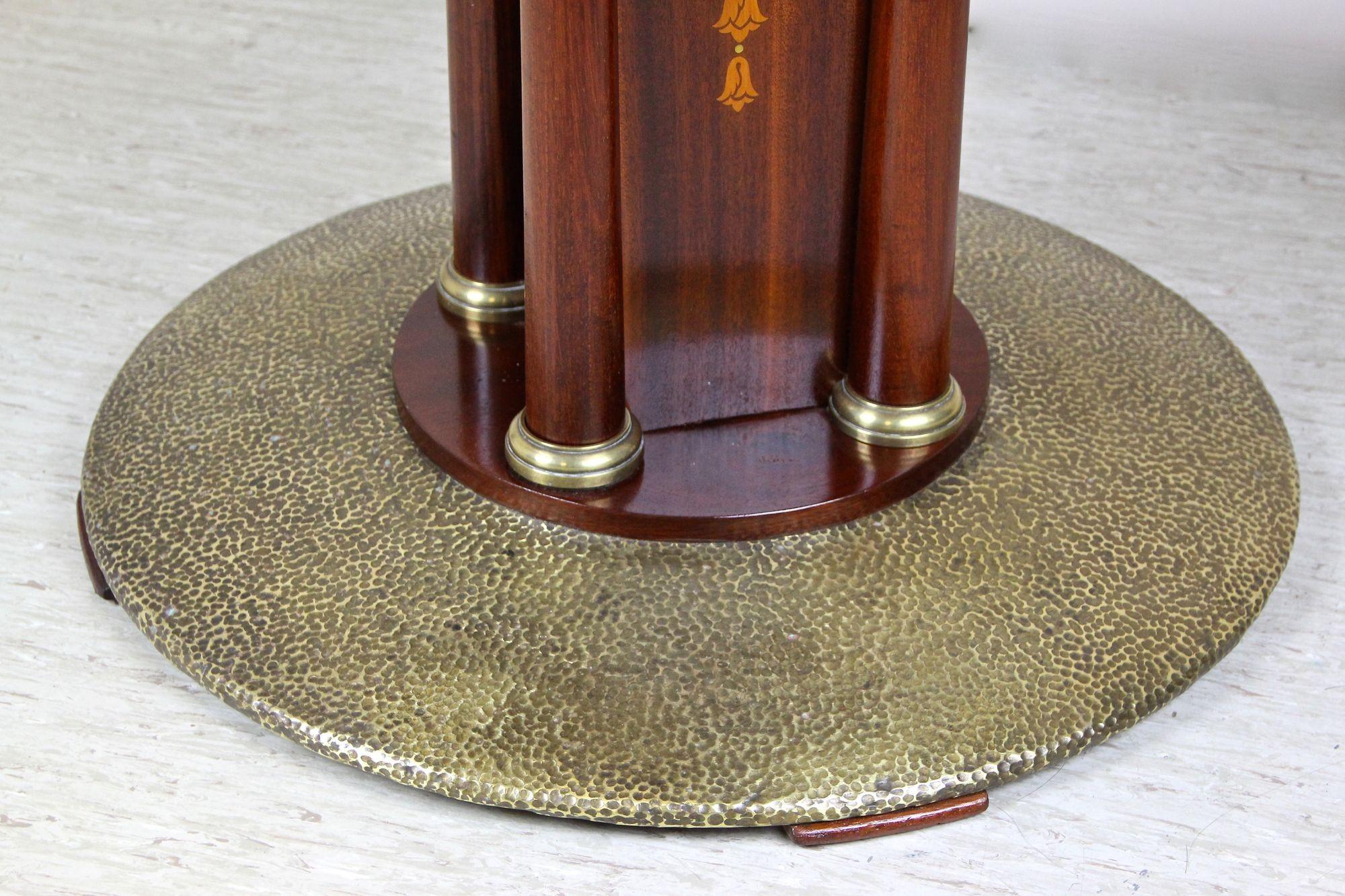 Art Nouveau Mahogany Gaming Table with Hammered Brass Base, Austria, circa 1910 For Sale 1