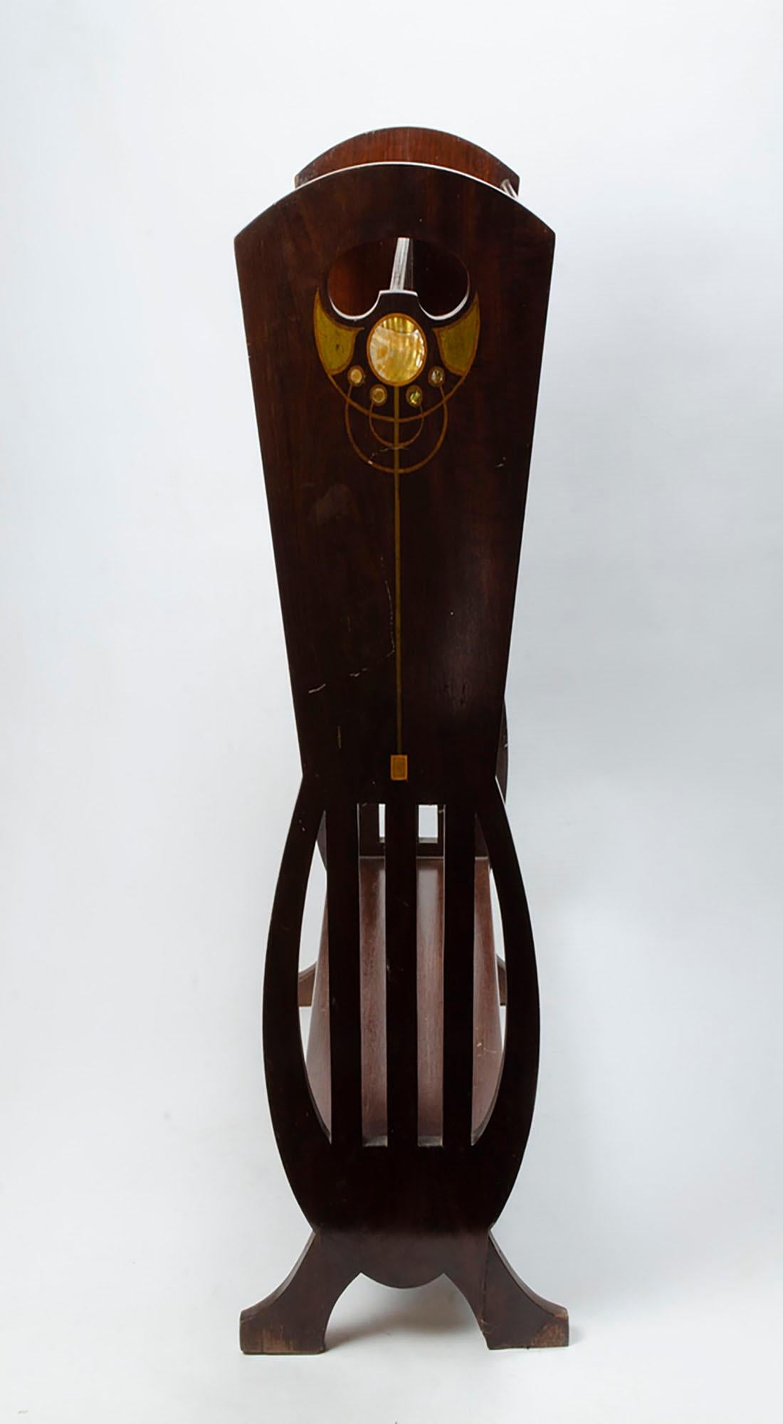 Hand-Carved Art Nouveau Mahogany magazine rack with fruitwood & mother of pearl inlay C1900 For Sale