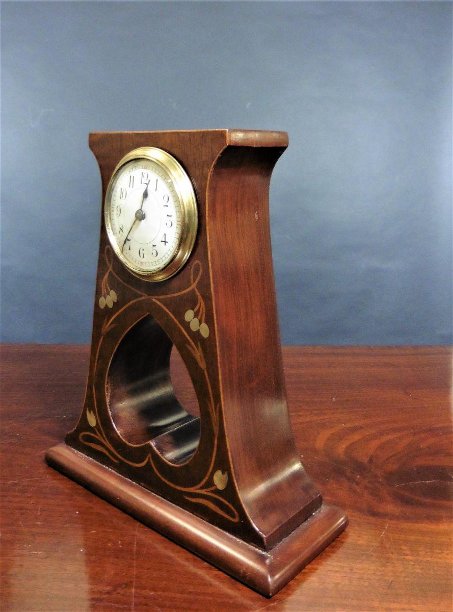 French Art Nouveau Mahogany Mantel Clock For Sale