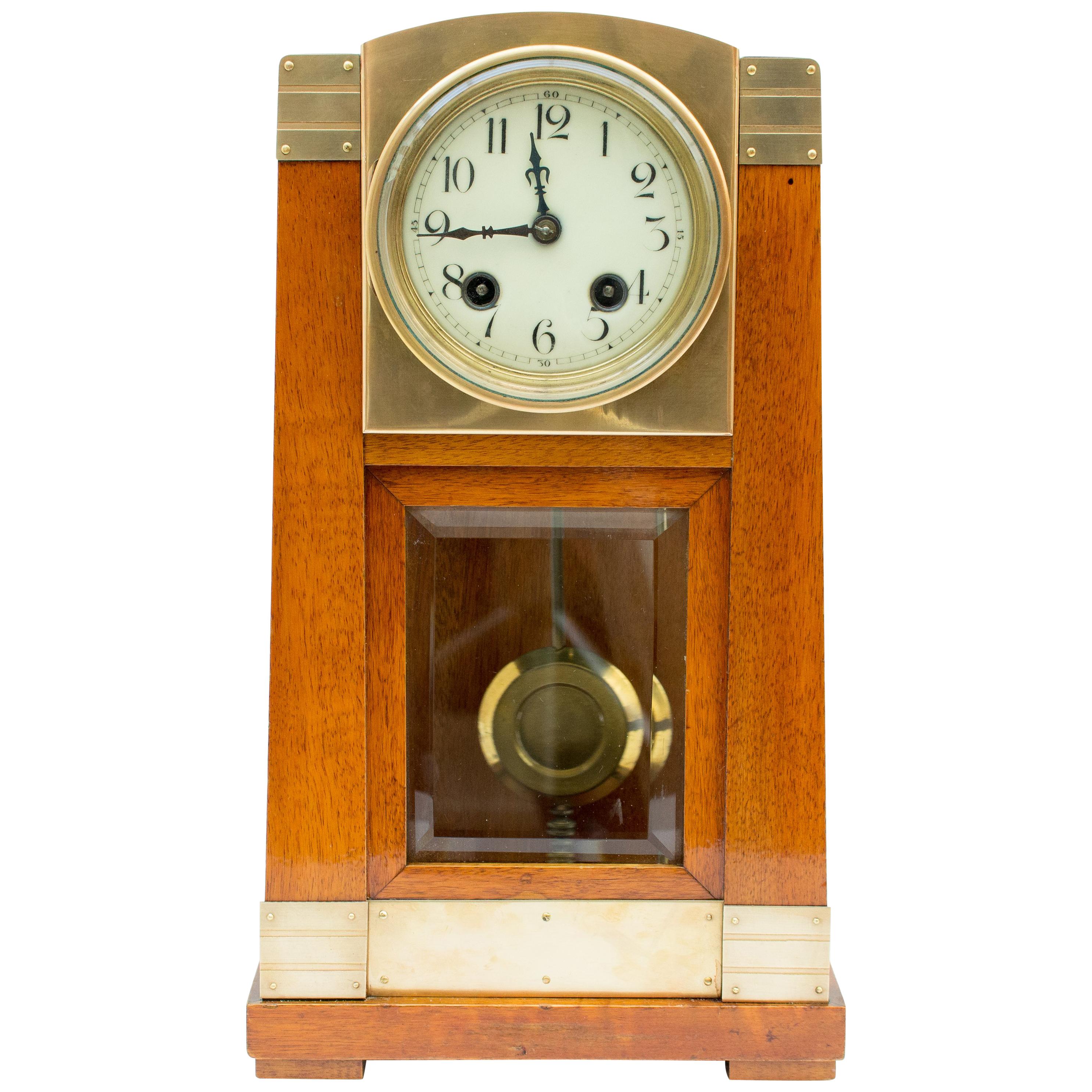 Art Nouveau Mahogany Table Clock, Gustave Serrurier-Bovy, Pfeilkreuz