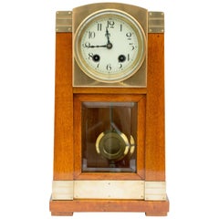 Antique Art Nouveau Mahogany Table Clock, Gustave Serrurier-Bovy, Pfeilkreuz