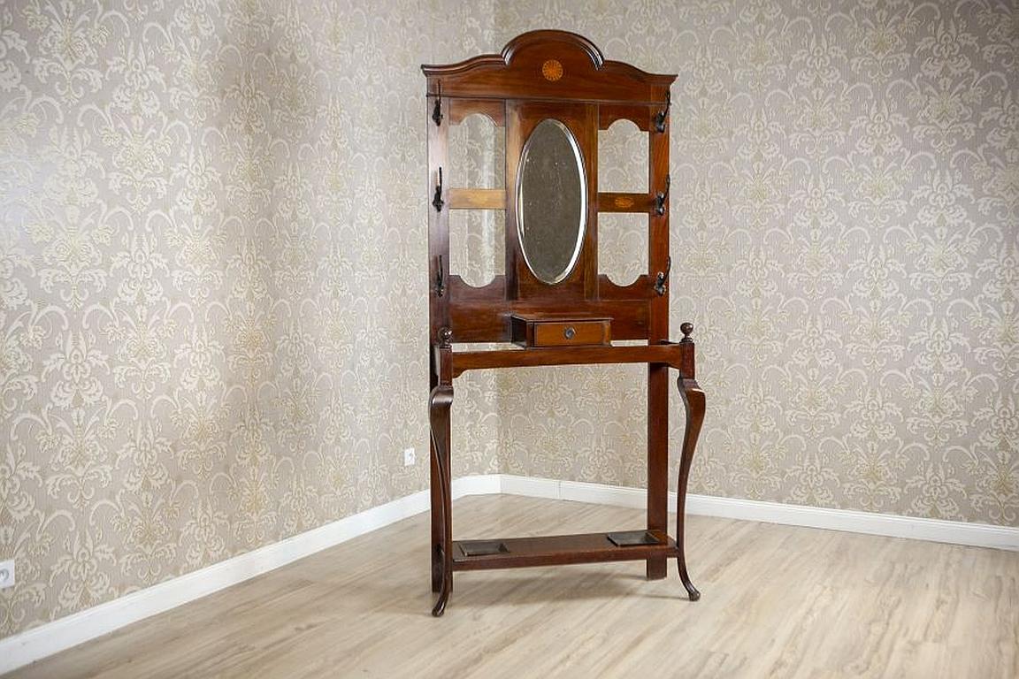 European Art Nouveau Mahogany Wardrobe in Brown with Mirror, circa 1912