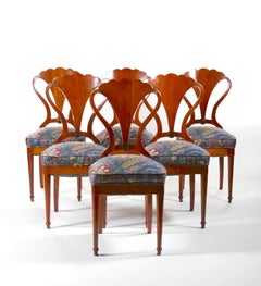Art Nouveau Mahogany Wood Frame Shield Back Dining Chairs Set / Six