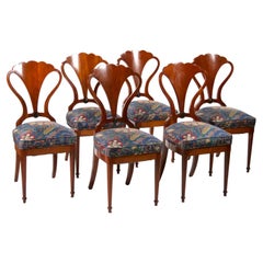Antique Art Nouveau Mahogany Wood Frame Shield Back Dining Chairs Set / Six