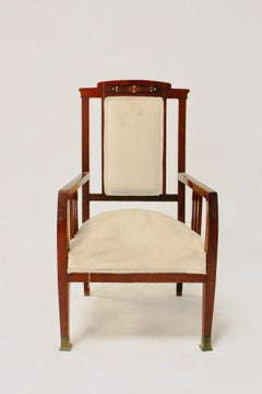 Art Nouveau Mahogany Wood and Inlay Mother of Pearl Salon Armchair, Spain