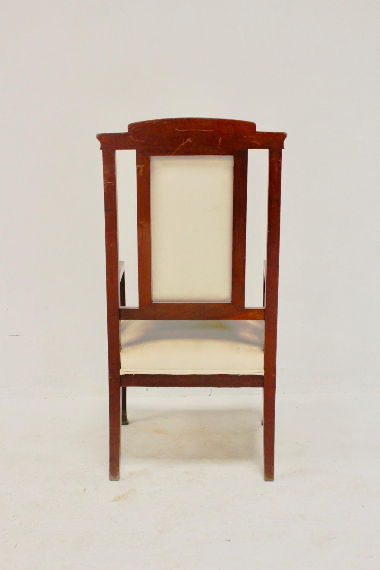 19th Century Art Nouveau Mahogany Wood and Inlay Mother of Pearl Salon Armchair, Spain For Sale