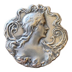 Art Nouveau Doncella Mujer Flor Colgante Broche Plata de Ley Belle Epoque