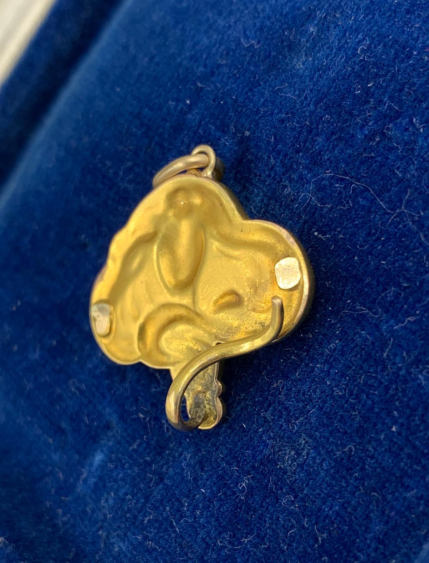 Jugendstil Jungfrau Frau Anhänger Halskette 14 Karat Gold Fließendes Haar 5