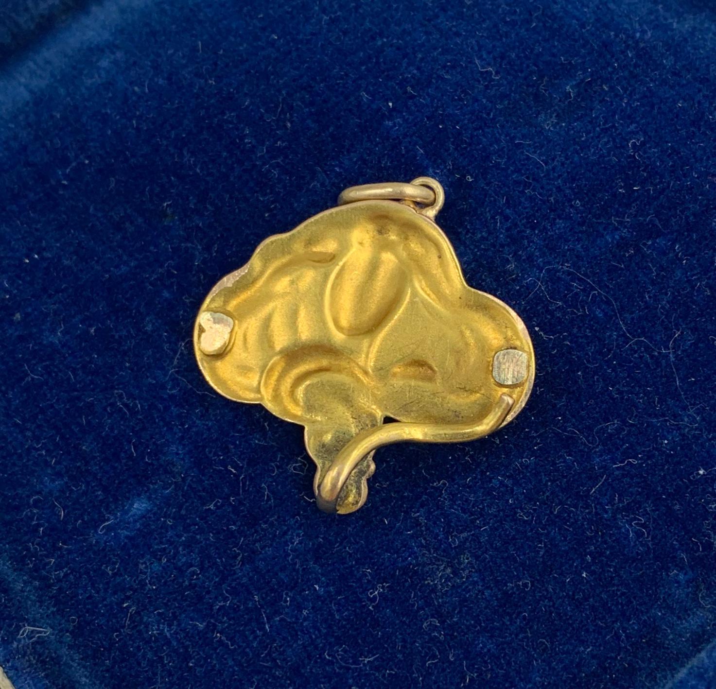 Jugendstil Jungfrau Frau Anhänger Halskette 14 Karat Gold Fließendes Haar 4