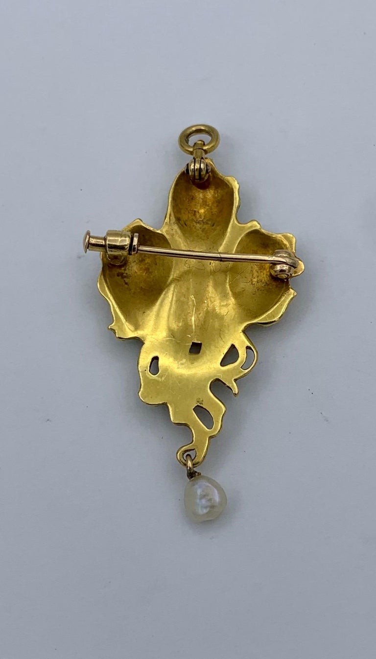 Broche Art Nouveau Vintage Déesse En Or émaillé - Bijou Ancien élégant