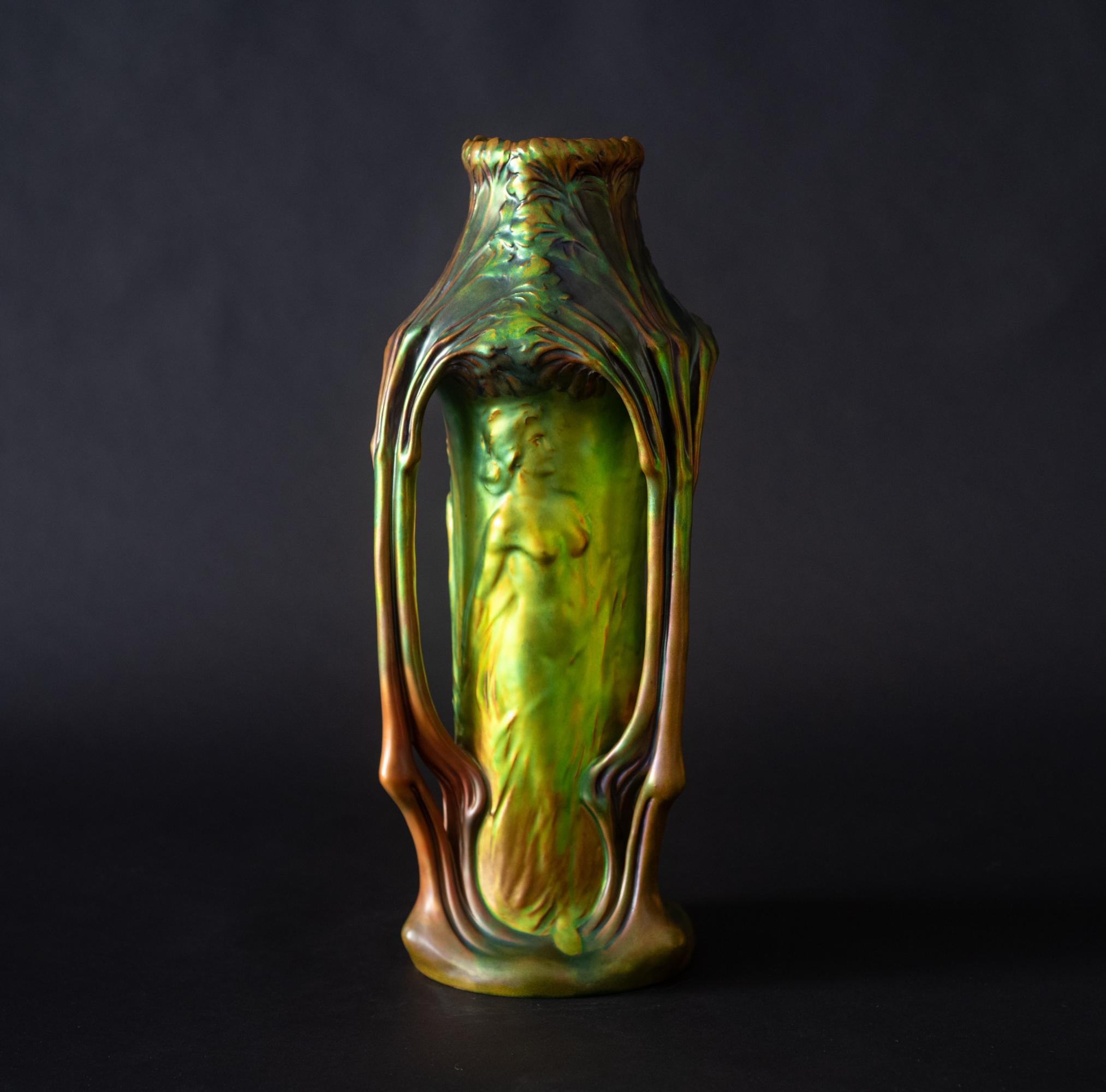 Hungarian Art Nouveau Maidens Vase by Sándor Apáti-Abt for Zsolnay