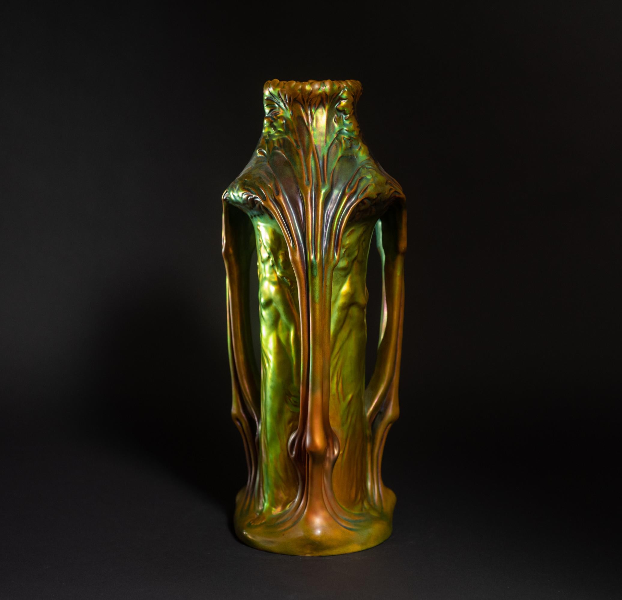 Glazed Art Nouveau Maidens Vase by Sándor Apáti-Abt for Zsolnay