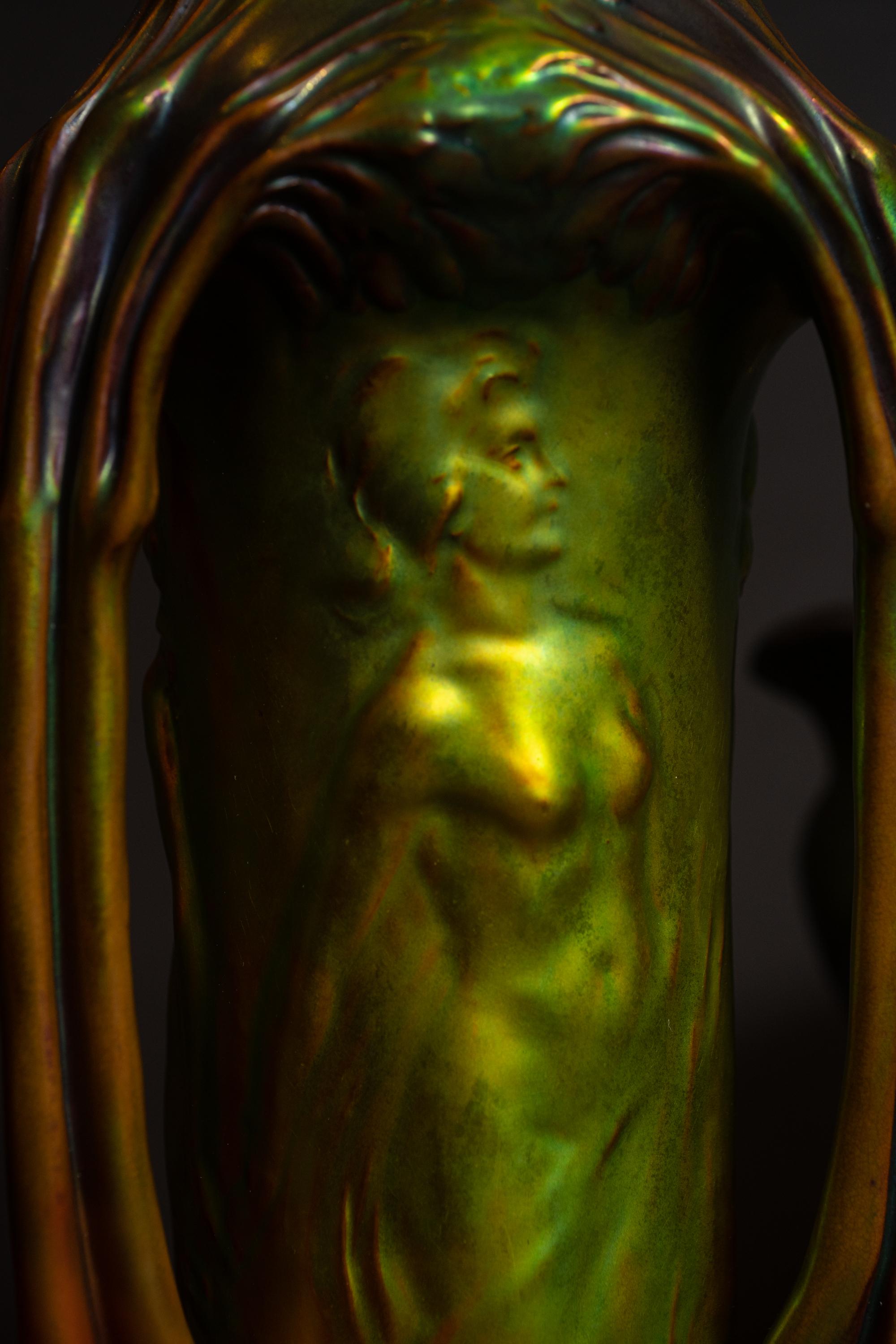 Art Nouveau Maidens Vase by Sándor Apáti-Abt for Zsolnay In Excellent Condition In Chicago, US