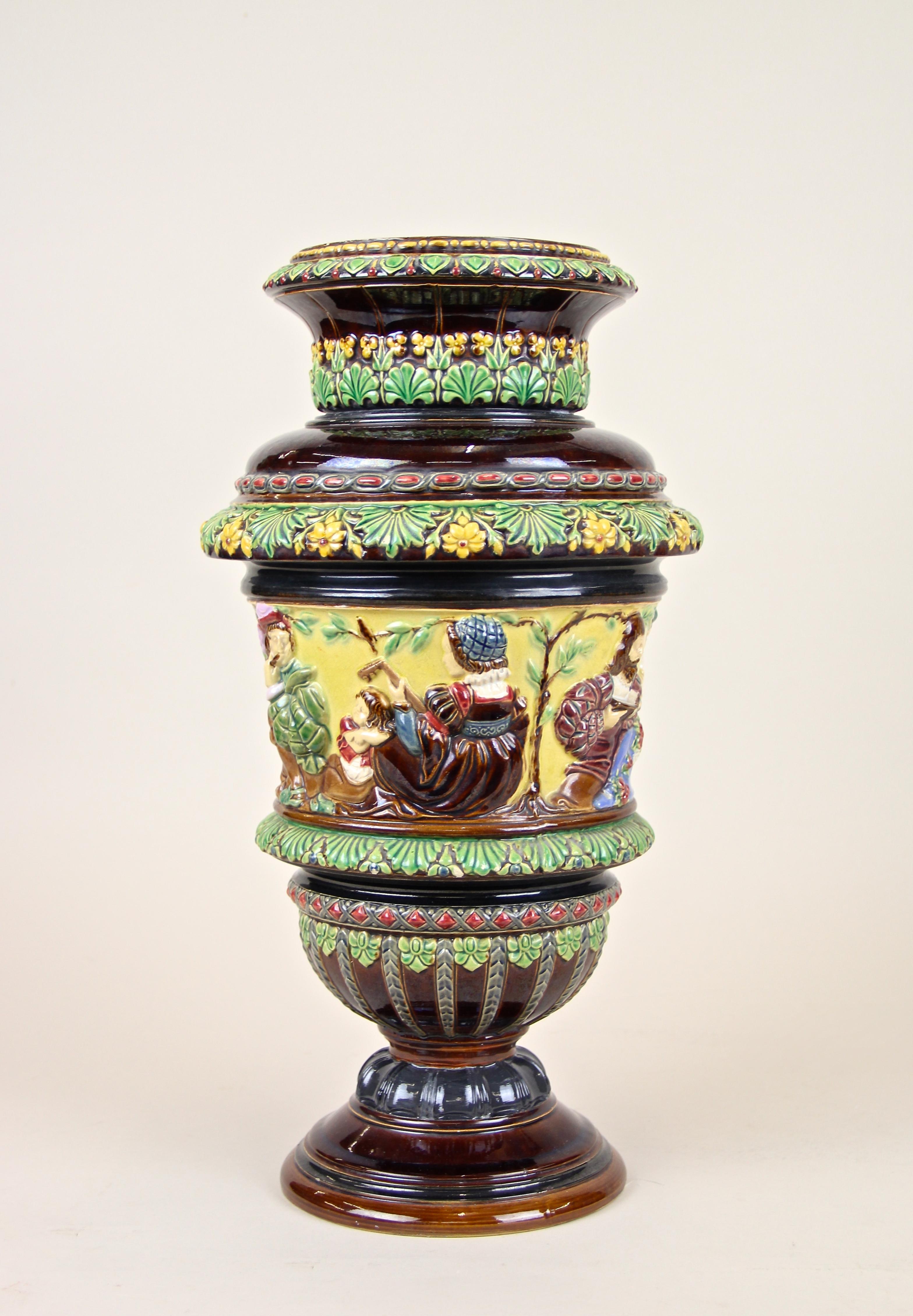 Czech Art Nouveau Majolica Amphora Vase by Wilhelm Schiller & Son, Bohemia, circa 1900 For Sale