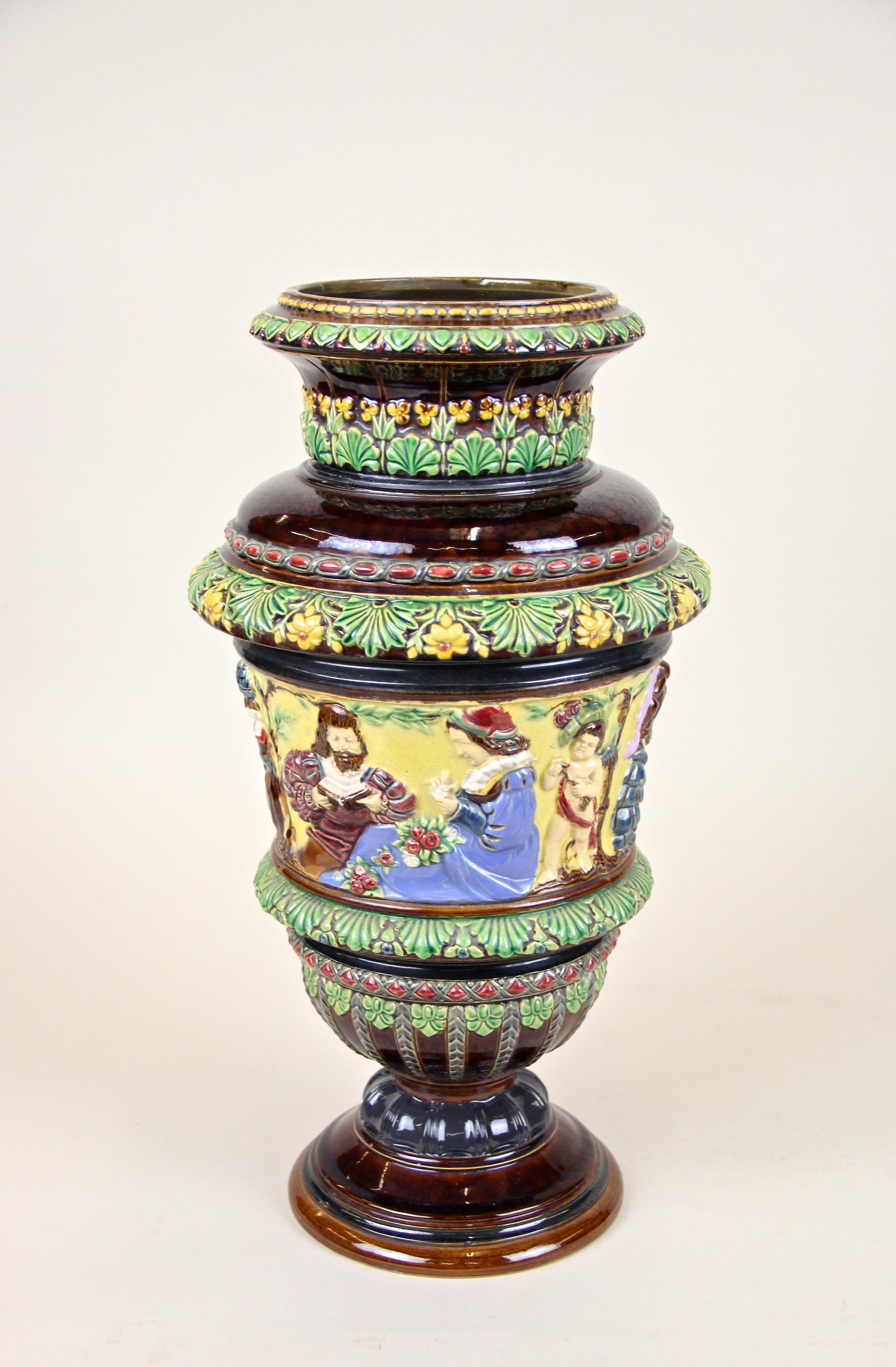 20th Century Art Nouveau Majolica Amphora Vase by Wilhelm Schiller & Son, Bohemia, circa 1900