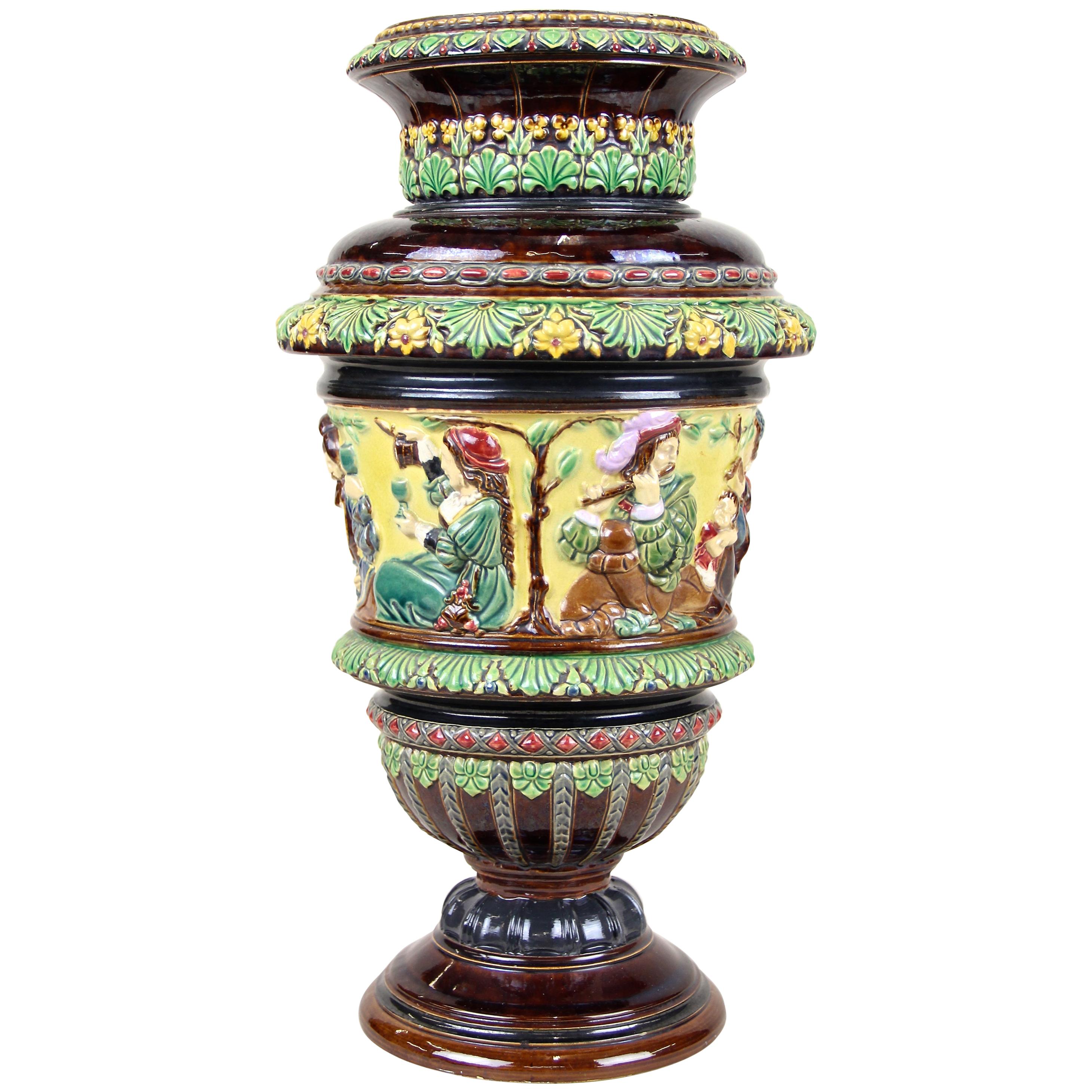 Art Nouveau Majolica Amphora Vase by Wilhelm Schiller & Son, Bohemia, circa 1900 For Sale