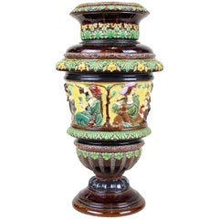 Art Nouveau Majolica Amphora Vase by Wilhelm Schiller & Son, Bohemia, circa 1900