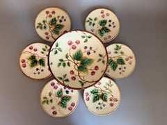 Art Nouveau Majolica Blackberries Seven Pieces Rörstrand Sweden 1910