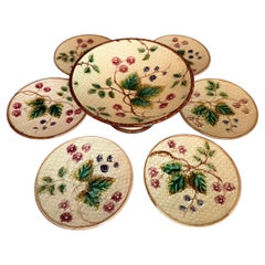Art Nouveau Majolica Blackberries Seven Pieces Rörstrand Sweden 1910