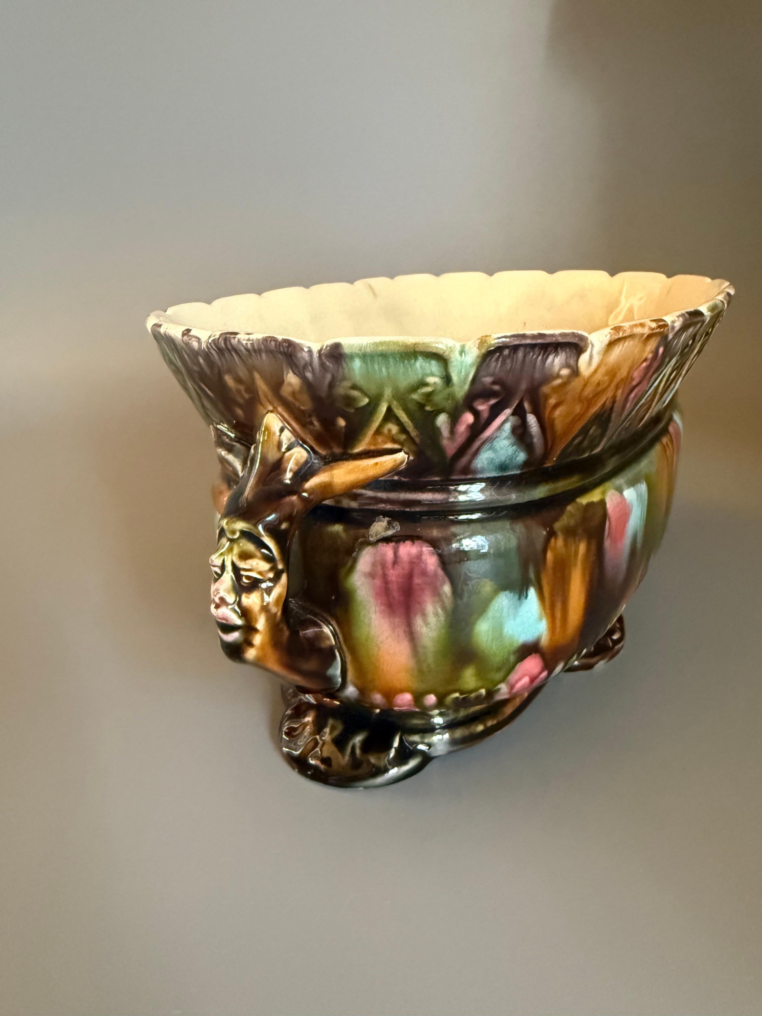 Glazed Art. Nouveau Majolica Cachepot Gardinieres Planter Rörstrand Sweden 1898 For Sale