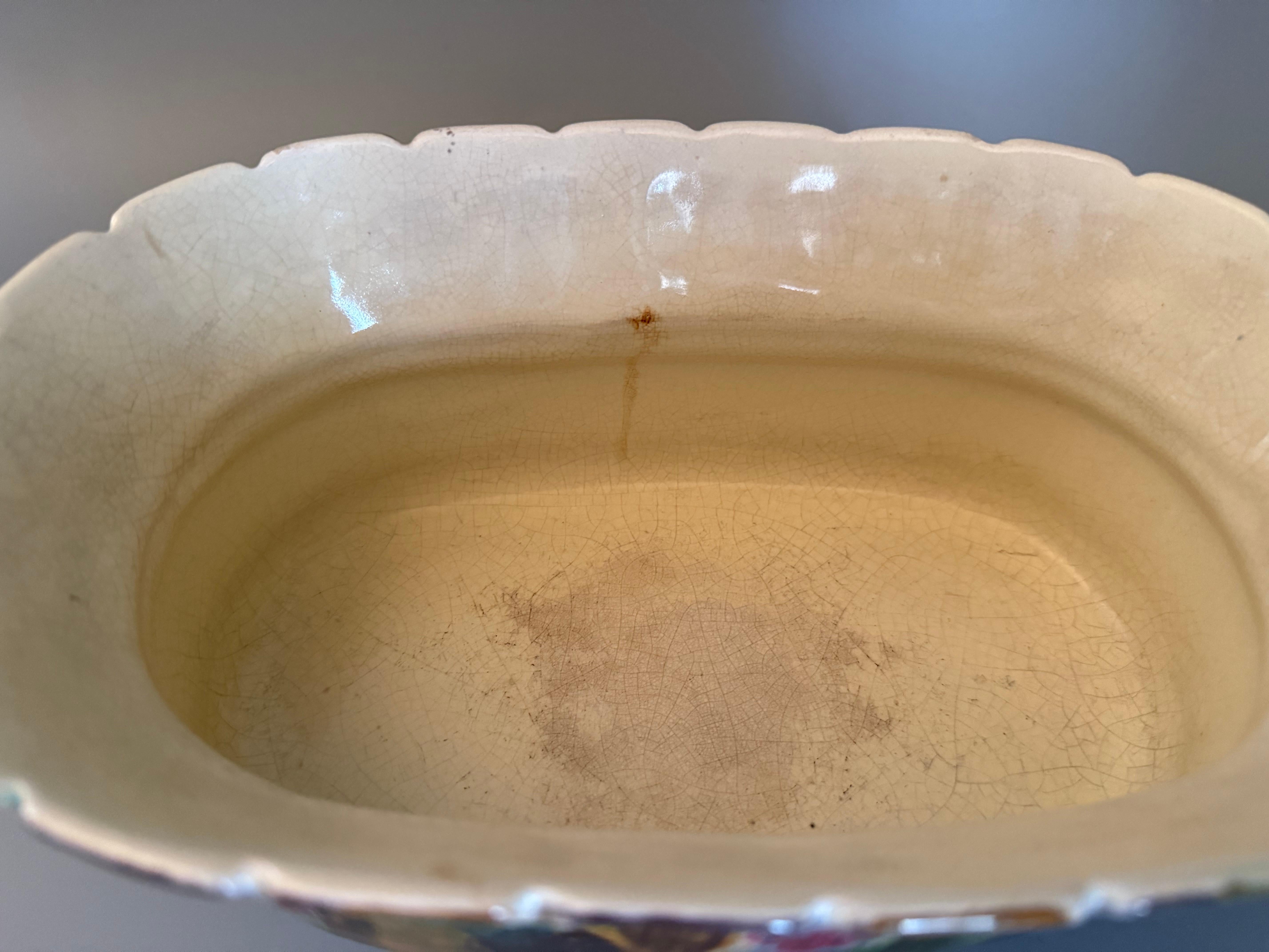 Ceramic Art. Nouveau Majolica Cachepot Gardinieres Planter Rörstrand Sweden 1898 For Sale