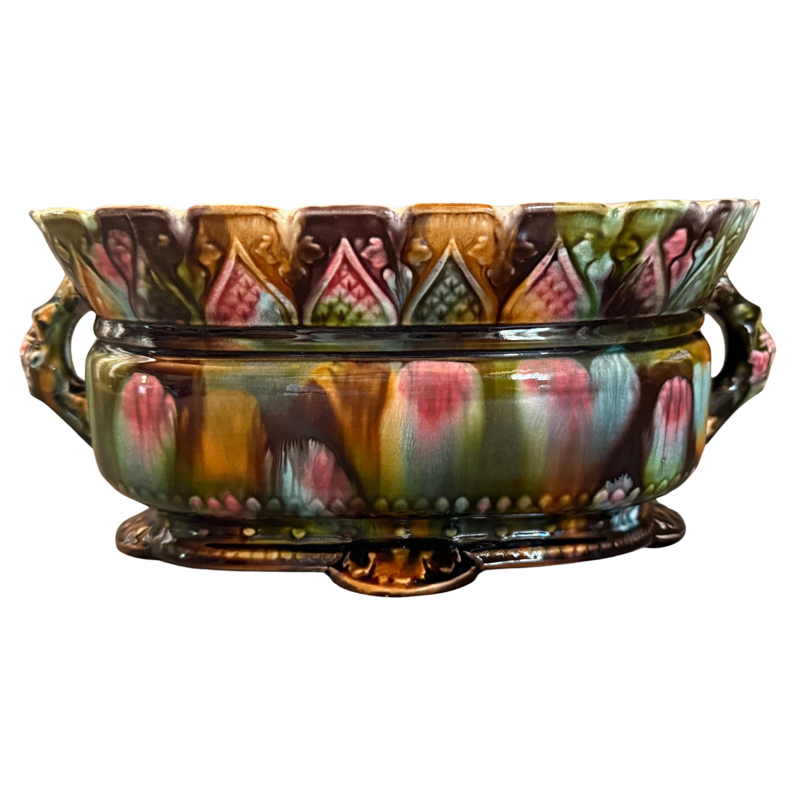 Art. Nouveau Majolica Cachepot Gardinieres Planter Rörstrand Sweden 1898 For Sale