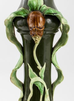 Art Nouveau Majolica Ceramic Plant Stand