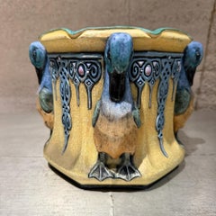 Art Nouveau Majolica Ceramic Planter Cachepot Jardinière Ducks