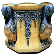 Maceta de cerámica de mayólica de estilo Art Nouveau con patos