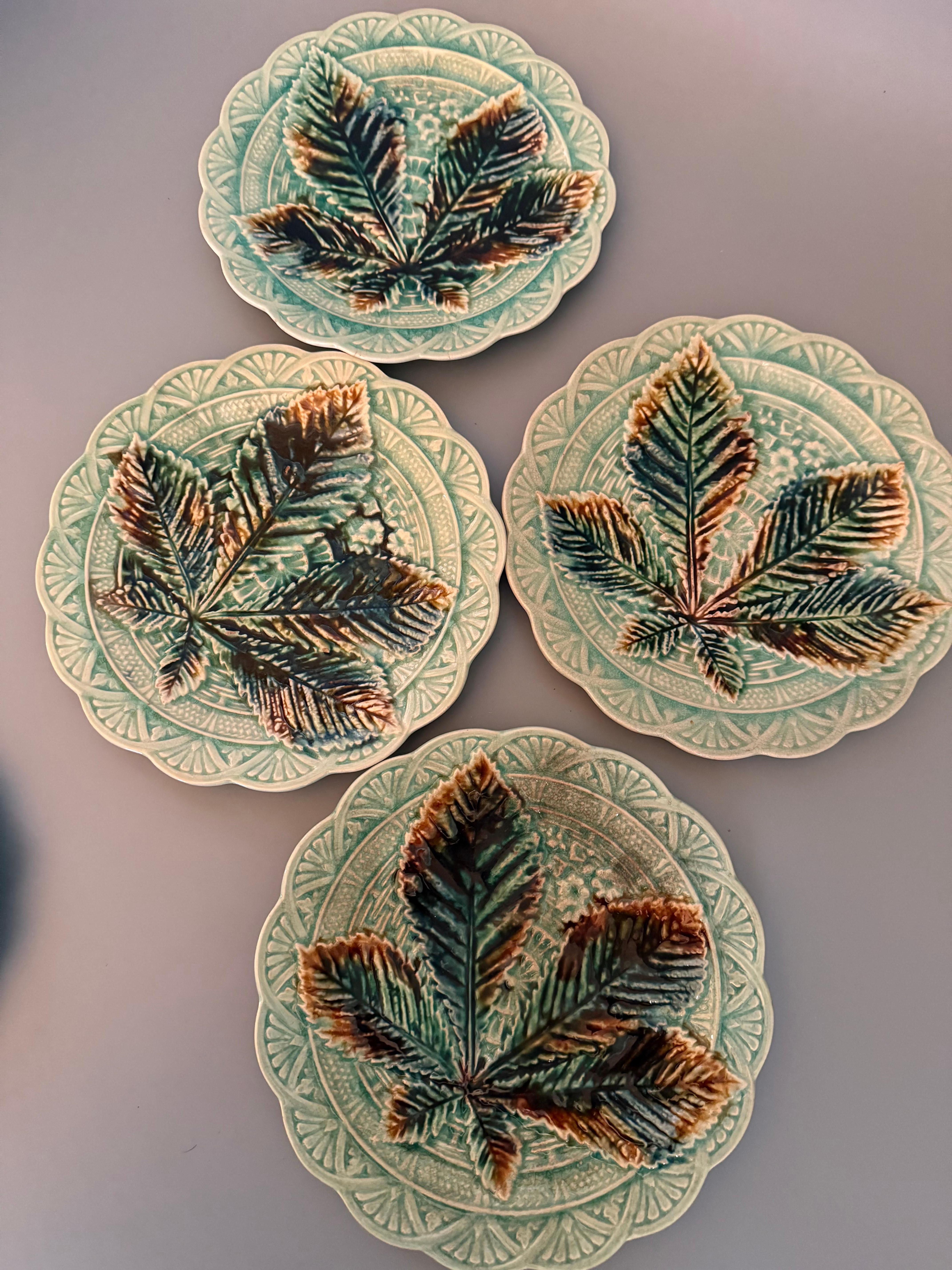 Art Nouveau Majolica Chestnut Leaf Six pieces Rörstrand Sweden 1880 For Sale 3