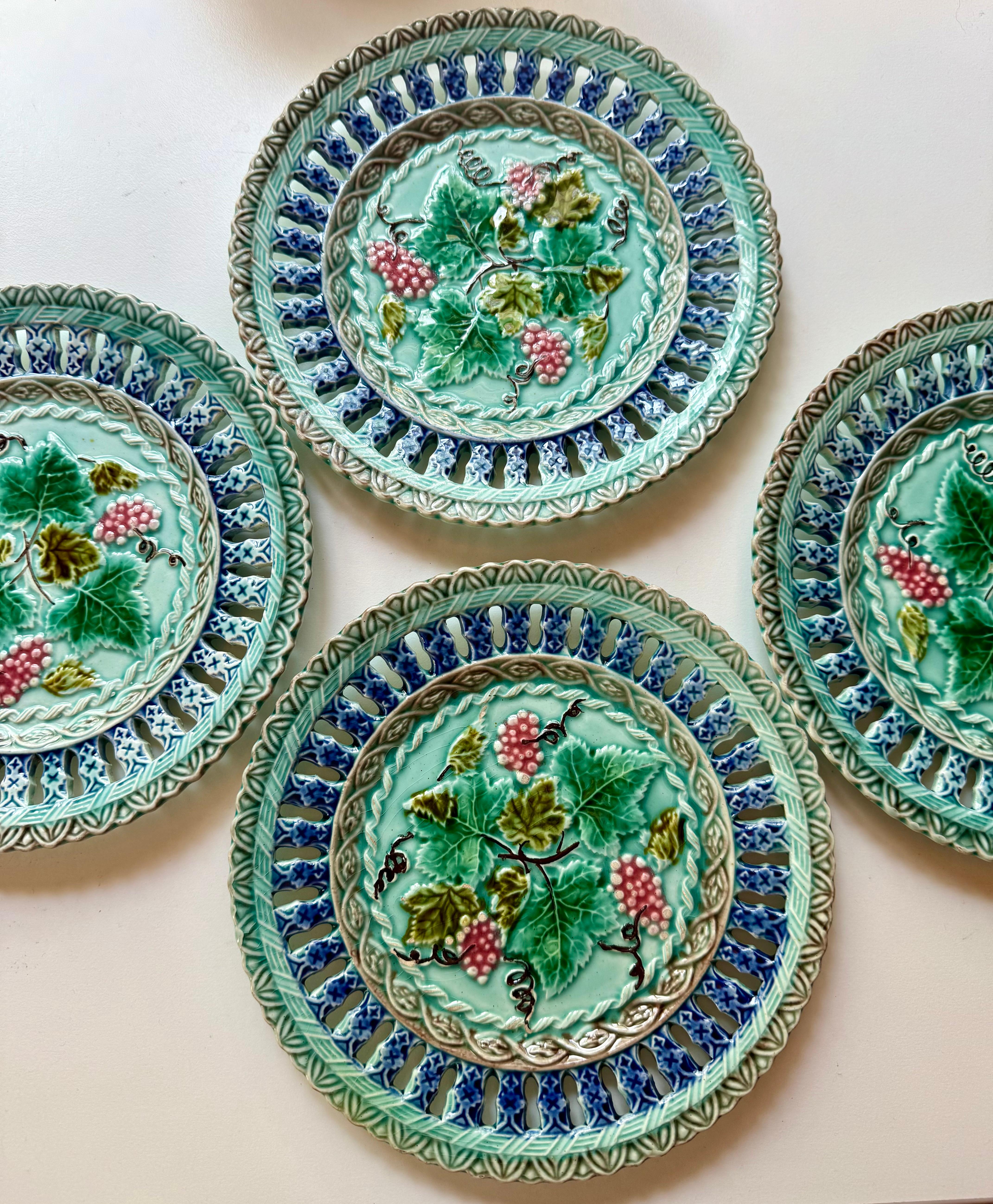 Art Nouveau Majolica Floral Four Plates Germany For Sale 4