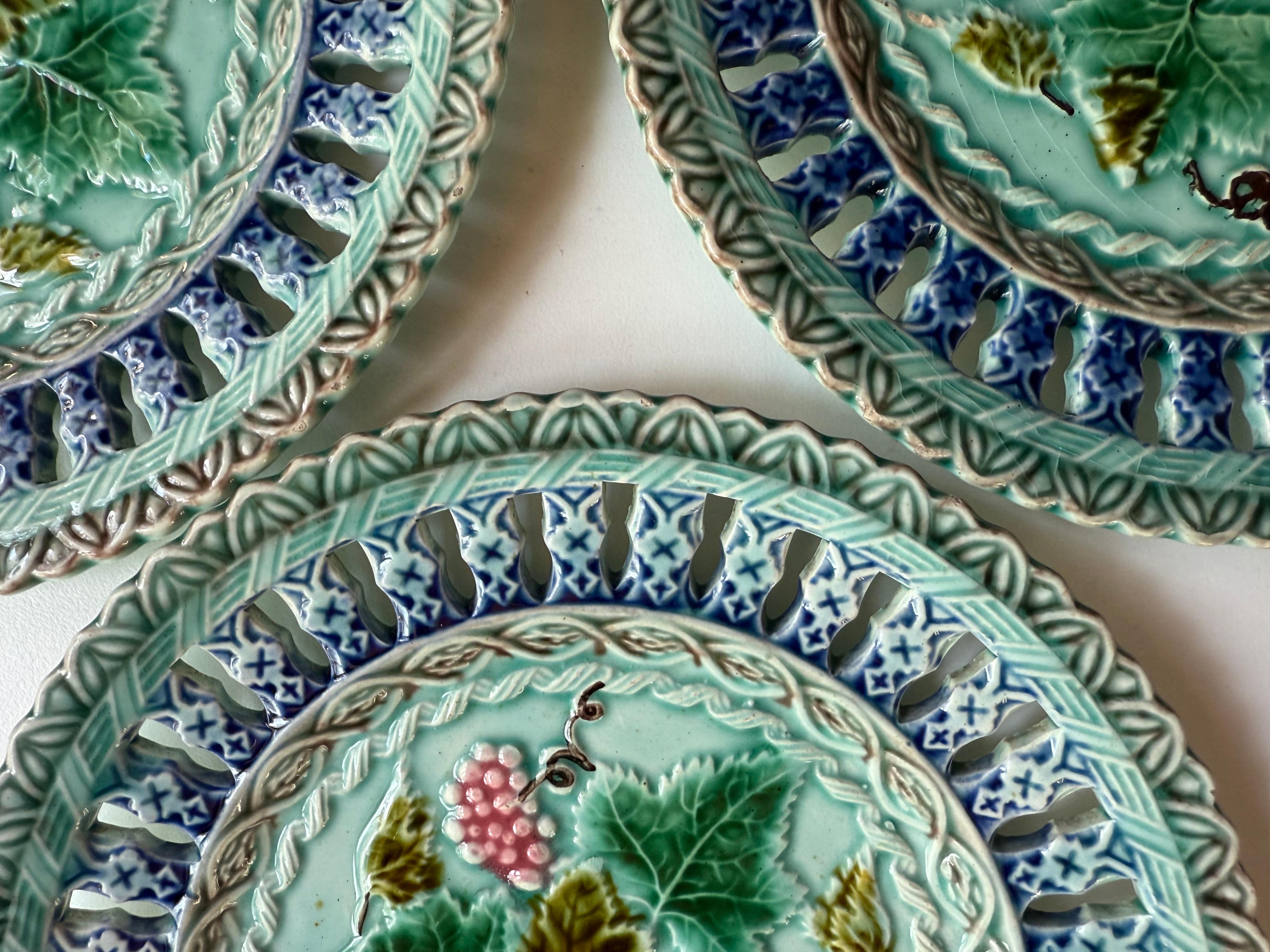Art Nouveau Majolica Floral Four Plates Germany For Sale 5