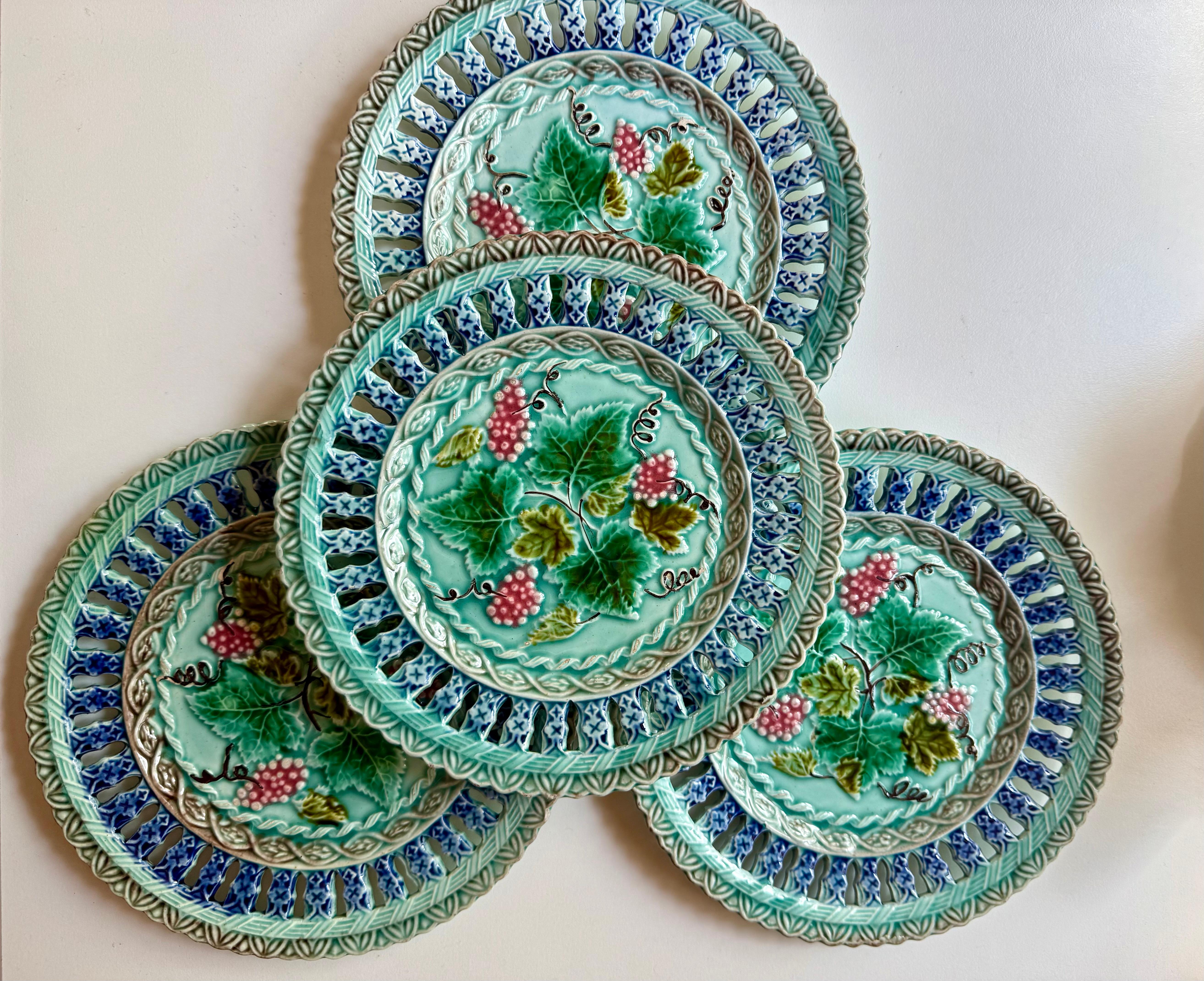 Art Nouveau Majolica Floral Four Plates Germany For Sale 6