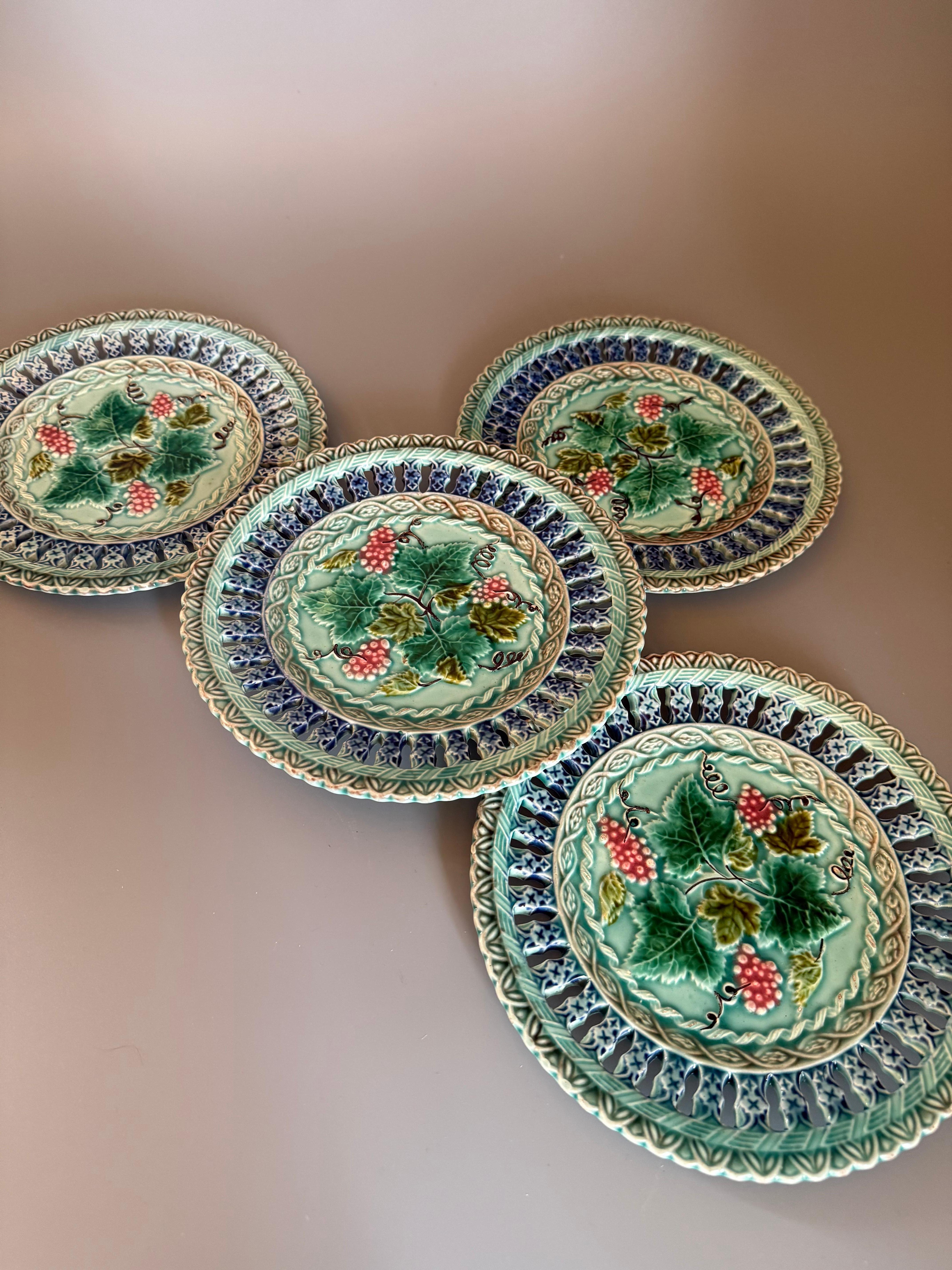 Art Nouveau Majolica Floral Four Plates Germany For Sale 7