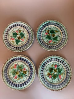 Art Nouveau Majolica Floral Four Plates Germany