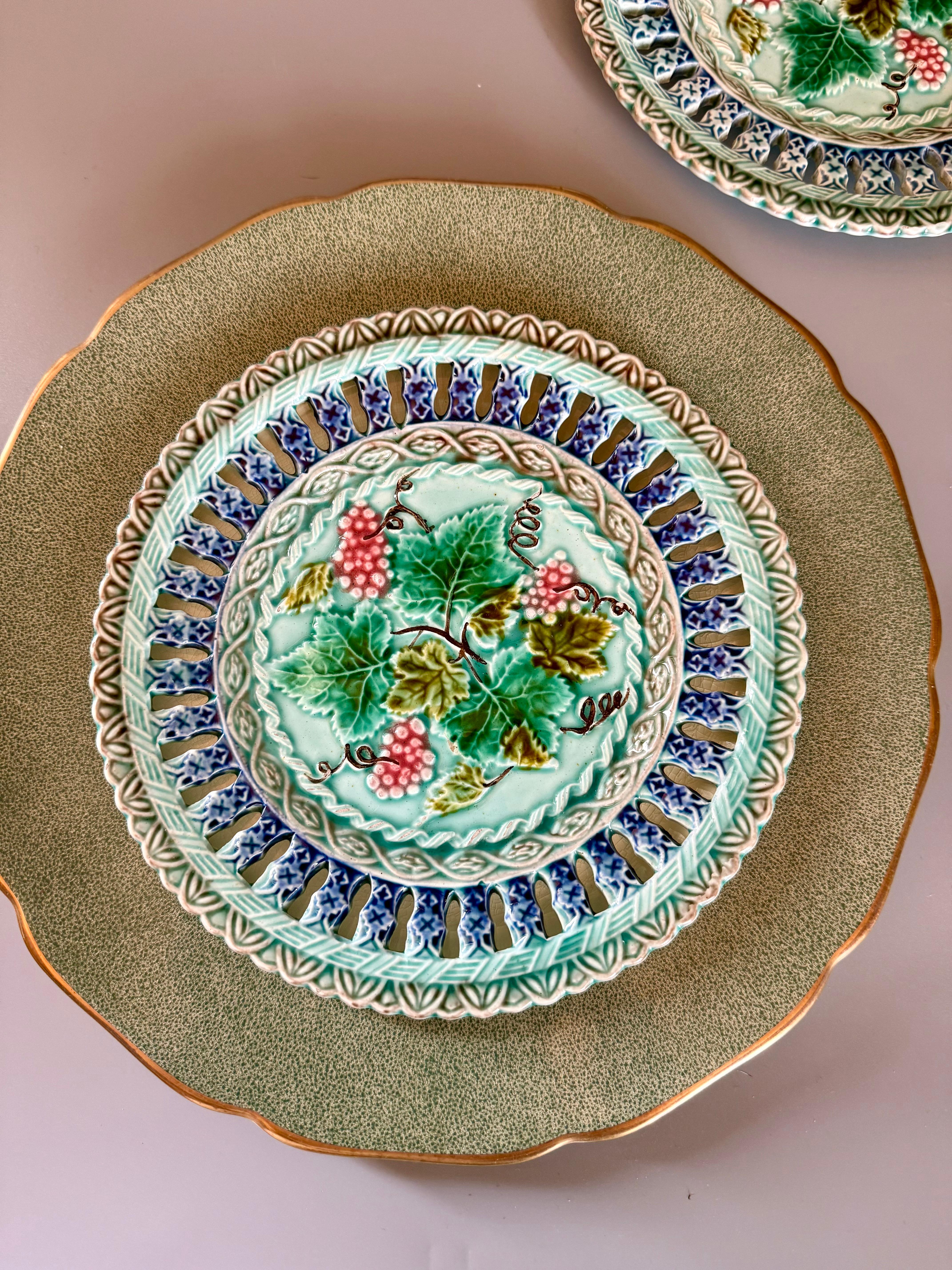 Art Nouveau Majolica Floral Four Plates Germany For Sale 1