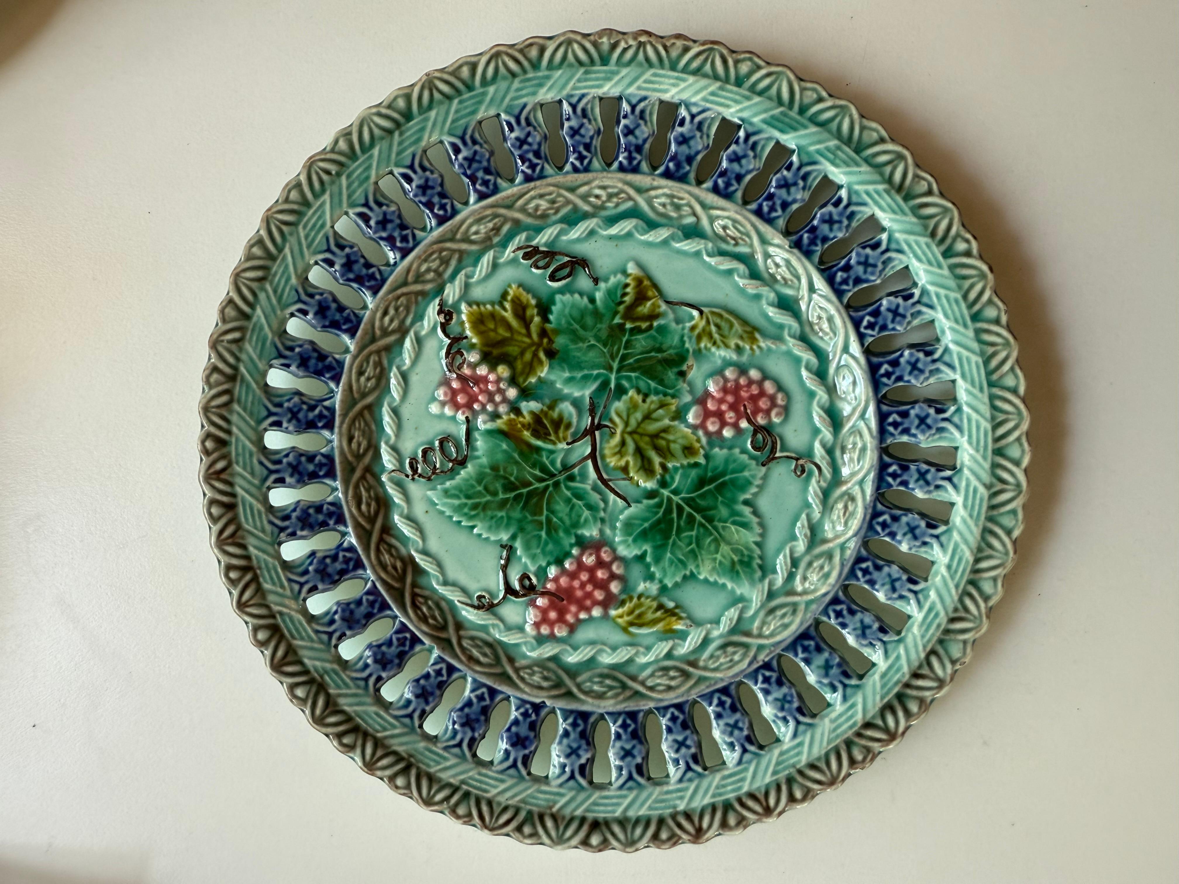 Art Nouveau Majolica Floral Four Plates Germany For Sale 2