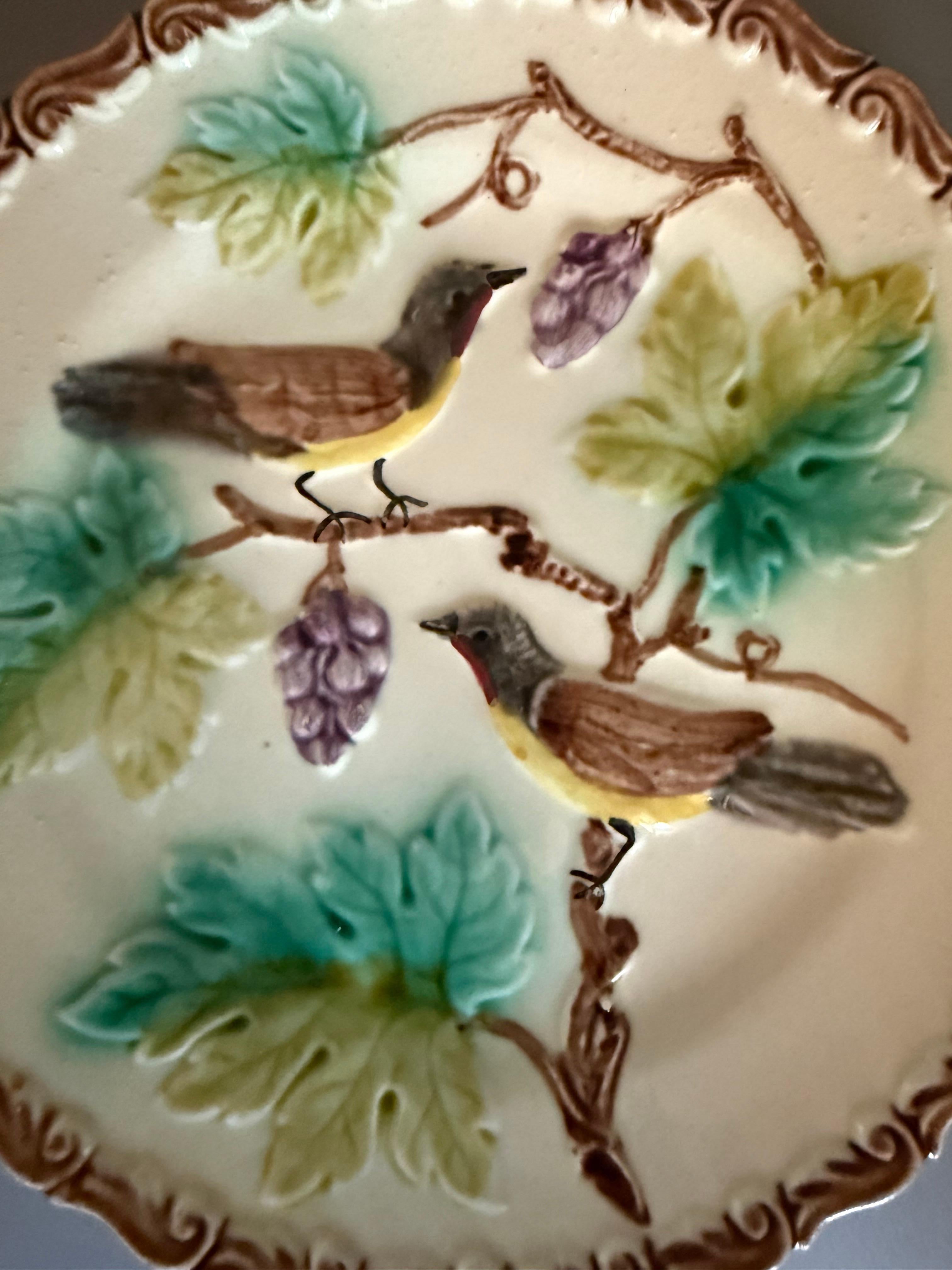 Art Nouveau Majolica Four Plates Birds Grapes Germany For Sale 1