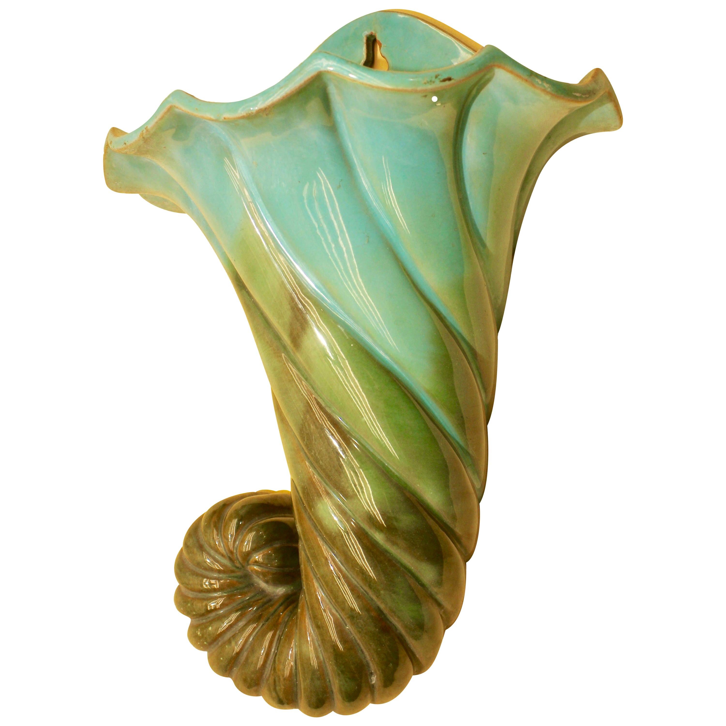 Art Nouveau Majolica Glazed Flower Vase Wall Model with Suspension