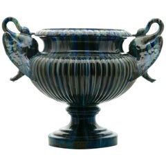 Art Nouveau Majolica Glazed Jardinière with Flying Dragon Handles, circa 1910