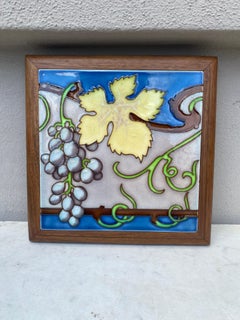 Art Nouveau Majolica Grapes Trivet Circa 1900
