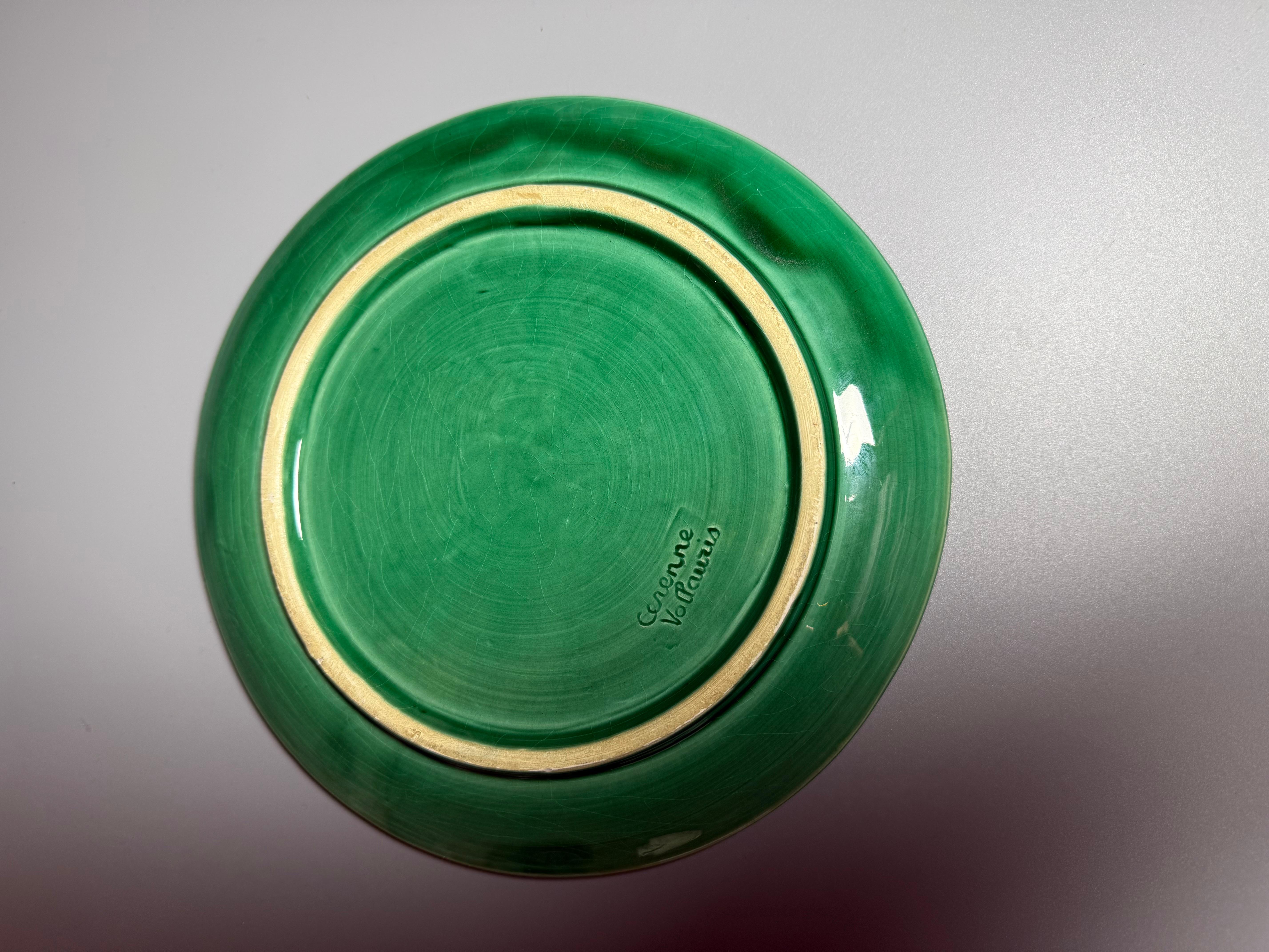 Vernissé Art  Nouveau Majolique Vert Barbotine Atelier Serenne Vallauris France en vente