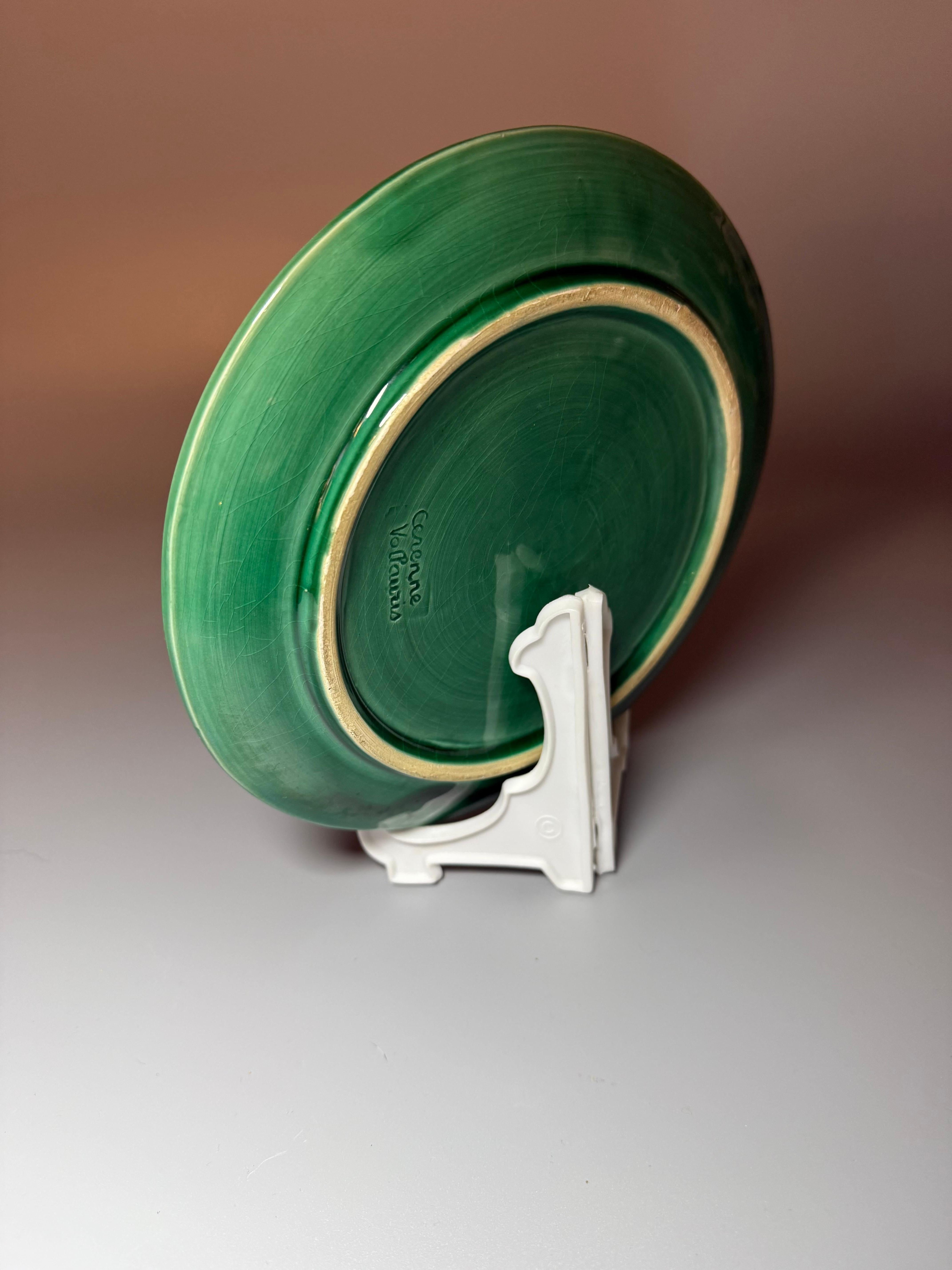 Céramique Art  Nouveau Majolique Vert Barbotine Atelier Serenne Vallauris France en vente