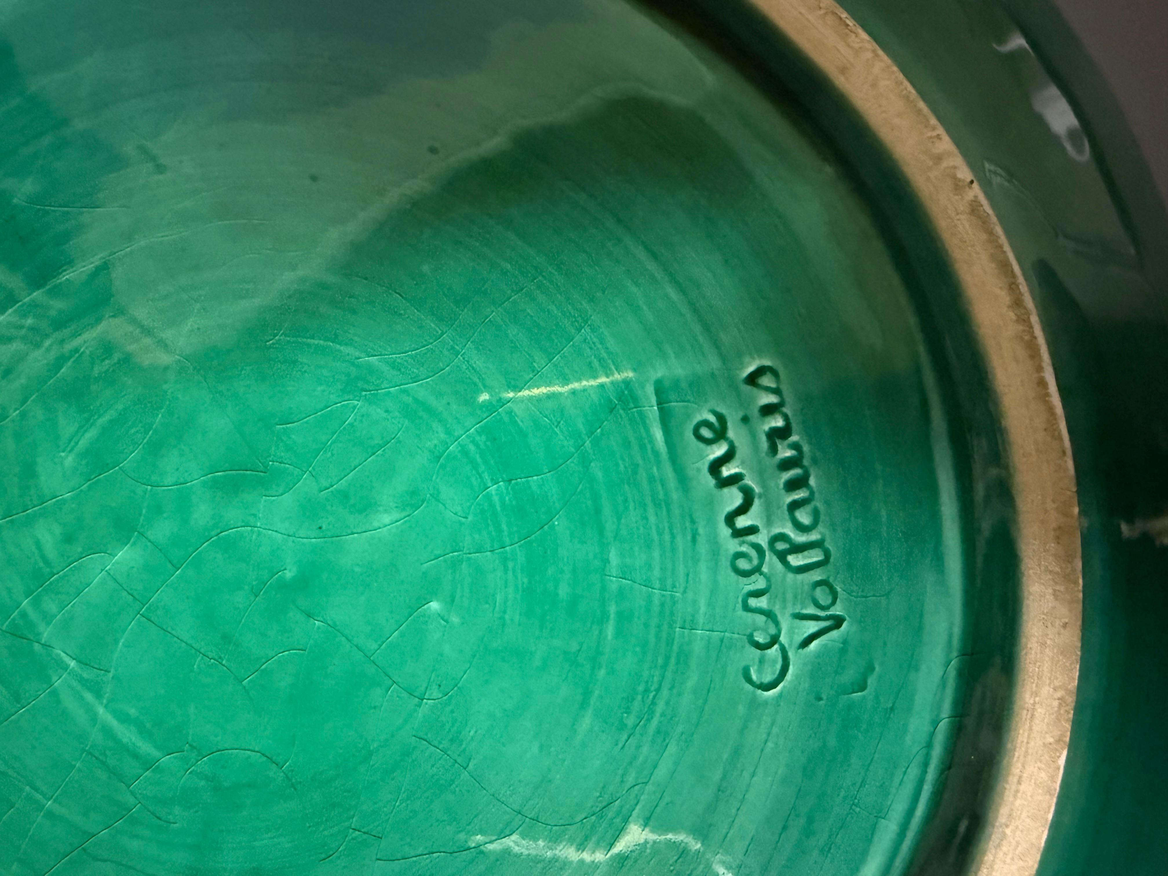 Céramique Art  Nouveau Majolique Vert Barbotine Atelier Serenne Vallauris France en vente