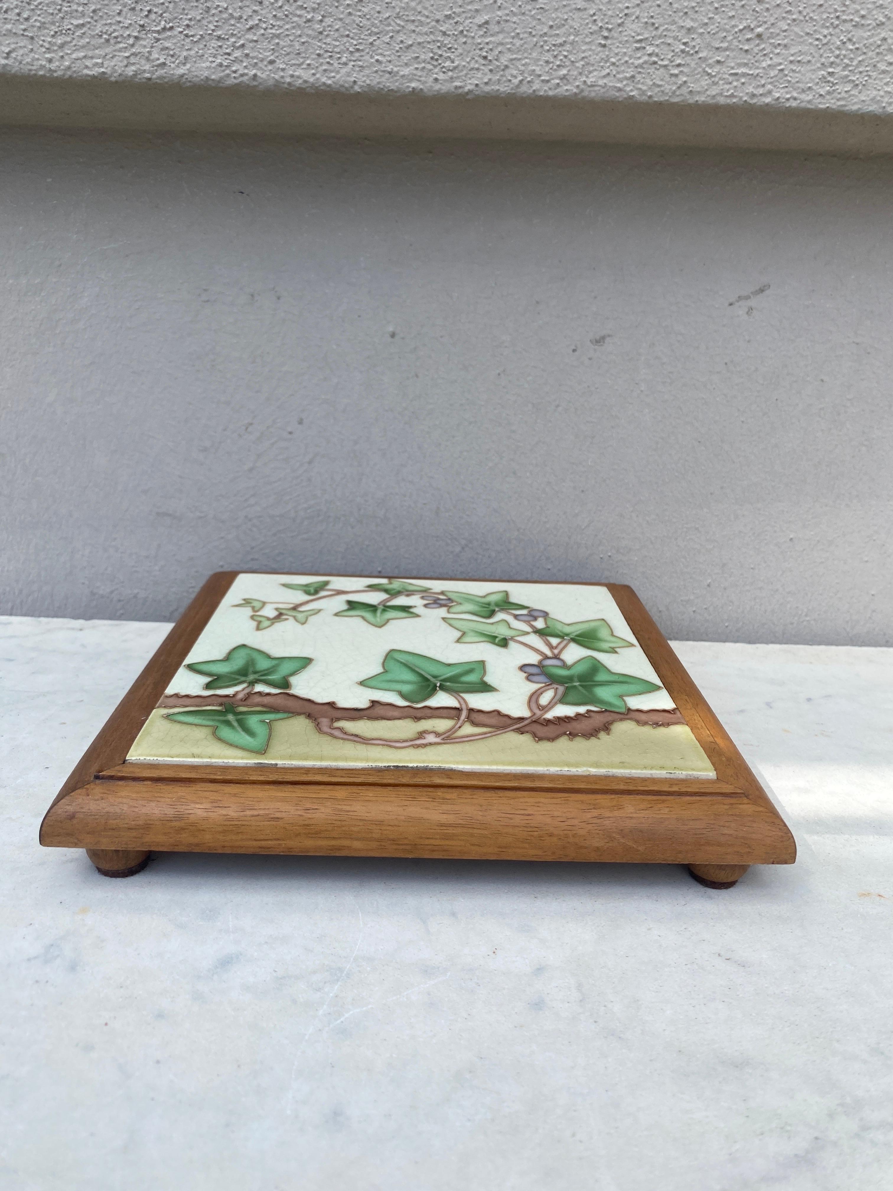 French Art Nouveau Majolica Ivy Trivet Circa 1900 For Sale