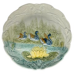 Art Nouveau Majolica Large Plate Ducks Water Lily