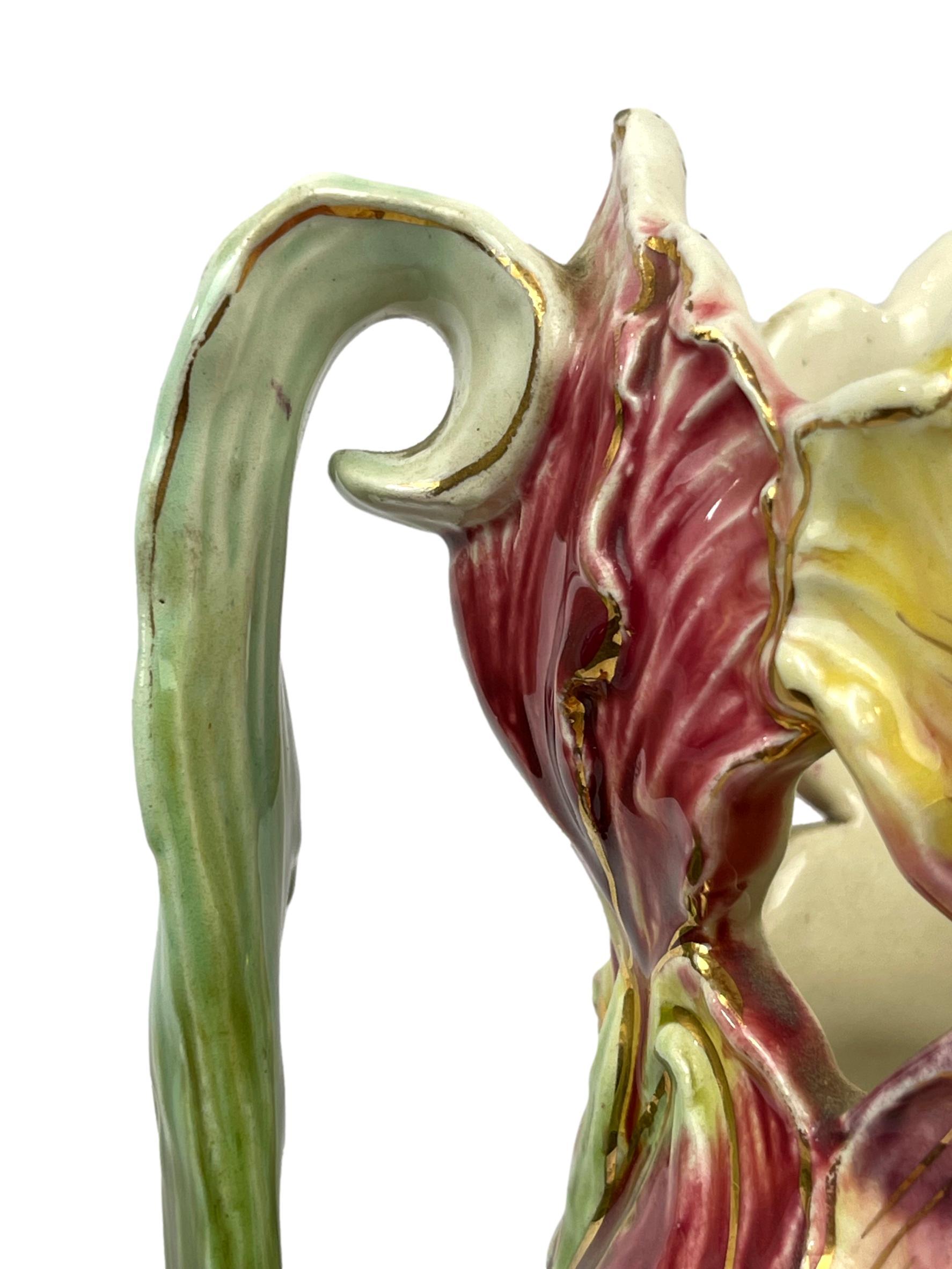 19th Century Art Nouveau Majolica Large Vase, 23-ins., Sarreguemines, French, ca. 1895